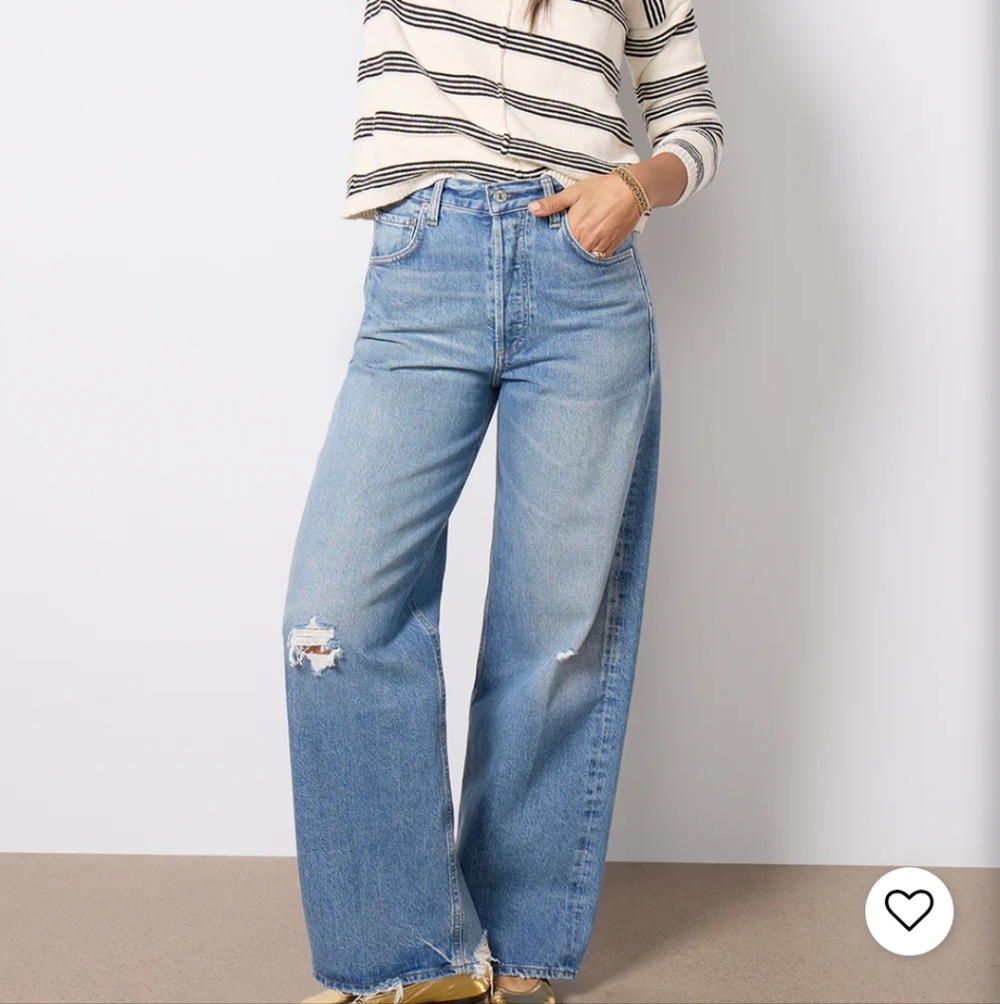 Citizens Of Humanity Faded Light Blue Distressed Wide Leg Jeans